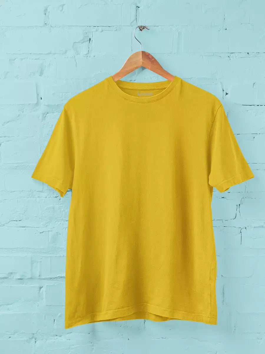 Yellow  Plain Classic Fit Round Neck T-Shirt